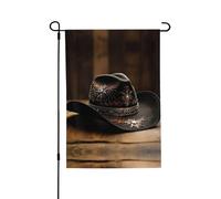 Chapeau de rodéo américain West résistant aux intempéries Drapeau double face 71 x 102 cm, bannière décorative saisonnière pour jardin, cour et porche