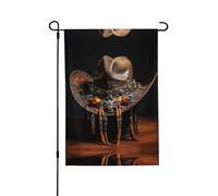 Chapeau de rodéo américain West résistant aux intempéries Drapeau double face 71 x 102 cm, bannière décorative saisonnière pour jardin, cour et porche