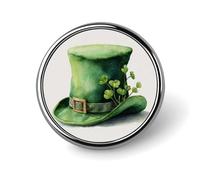 Chapeau de Saint-Patrick aquarelle avec trèfles Broche ronde pour homme et femme - Badge tendance - Épinglette - Robe - Veste - Sac à dos - Accessoires