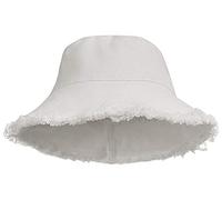 Chapeau de seau détresse de protection solaire bord frangé, toile de coton lavé, casquette d'été à larges bords, Blanc, 56/58 cm