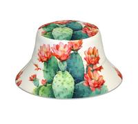 Chapeau De Seau Imprimés Cactus Aquarelle Chapeaux De Visière Été À Large Bord Bonnet De Soleil, pour Plage, Le Camping, Chasse, 56-58cm