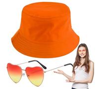 Chapeau de Seau Pliable Orange Chapeau de Soleil avec Lunettes en Forme de CœUr Orange Fête Chapeau de Pêcheur,pour Les Voyages ou Un Usage Quotidien
