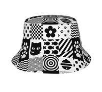 Chapeau De Seau Unisexe Chat À Carreaux Noir Et Blanc Chapeau De Pêche Respirant Pliable Bonnet Soleil, pour La Randonnée, Sports, De Pêche, 56-58cm