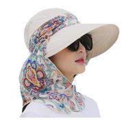 Chapeau de soleil 2 en 1 pliable avec visière amovible, à large bord, protection UPF 50 + qui protège jusqu’au cou, pour voyages, vacances, plage, cyclisme, camping, randonnées, ou course, femme, beige