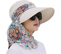 Chapeau de soleil 2 en 1 pliable avec visière amovible, à large bord, protection UPF 50 + qui protège jusqu’au cou, pour voyages, vacances, plage, cyclisme, camping, randonnées, ou course, femme, beige