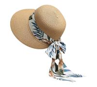 Chapeau de soleil 2026 pour femme - Pliable - Bord large - Chapeau d'été / de plage avec nœud - Pour LSF - Protection UV, kaki, taille unique