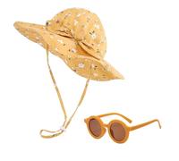 Chapeau De Soleil À Fleurs Jaunes 1 Pièce, 1 Paire De Lunettes Jaunes, Chapeau De Soleil Pour Bébé, Chapeau De Soleil Pour Bébé, Chapeau D’Été Pour Bébé, Chapeau De Soleil Pour Bébé Fille