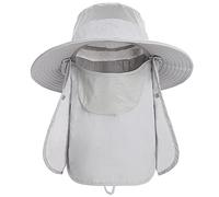 Chapeau de soleil à large bord avec rabat amovible et couvre-visage, nylon léger, mentonnière et sangle de tête réglables, ventilation en maille, boutons de fermeture coupe-vent, design enroulable