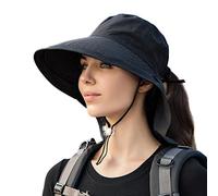 Chapeau de soleil à larges bords pour femme,chapeau de soleil avec rabat pour le cou, chapeau d'été avec protection UV, chapeau de pêcheur avec trou pour queue de cheval, mentonnière pour l'extérieur