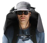 Chapeau de soleil avec ventilateur - Deux lampes solaires rechargeables à large bord - Chapeau de pêche pour homme et femme - Chargement USB UPF 50+ (noir), Noir/blanc, taille unique