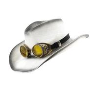 Chapeau de soleil classique de style occidental avec des motifs uniques de peinture et des lunettes pour activités de plein air et fêtes à thème, Spray noir blanc pa, Taille unique