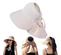 Chapeau De Soleil Creux à Large Bord avec ChâLe Amovible,Anti UV,Chapeau D'éTé sans Toit avec Trou pour Queue De Cheval (FR/ES, Alpha/Lettres, Taille Unique, Beige)