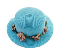 Chapeau de soleil d'été for femmes, casquette seau en dentelle Beige, nœud papillon, ruban fleurs, chapeau paille à dessus plat, casquettes plage pour Voyage Décoration Vacances(4,Child 48-52cm)