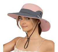 Chapeau de soleil d'été pour femme UTOWO protection UV chapeau de plage à large bord en maille chapeau de pêche avec trou pour queue de cheval chapeau pliable, rose, M