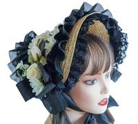 Chapeau de soleil en dentelle pour femme - Chapeau de paille victorien - Coiffe victorienne - Chapeau de paille floral - Bibi en dentelle pour femme