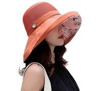 Chapeau de soleil en maille pour femme - Protection UV UPF 50+ - Large bord - Avec doublure florale - Rabat pour la randonnée, les voyages