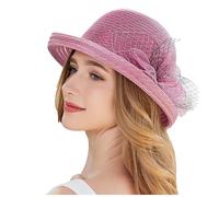 Chapeau de Soleil en Organza pour Femme Élégant à Large Bord avec Fleur Décorée, Chapeau de Mariage pour Plage, Église et Soirée Cocktail, Style Bohème Fascinator, Pliable Respirant Anti UV Été