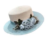Chapeau De Soleil en Paille À Large Bord pour Femmes, Chapeau De Fête À Dessus Plat avec Décor Floral pour Mariage, Vacances À La Plage(Light Green)