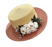 Chapeau De Soleil en Paille À Large Bord pour Femmes, Chapeau De Fête À Dessus Plat avec Décor Floral pour Mariage, Vacances À La Plage(Orange A)