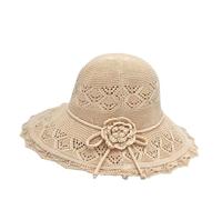 Chapeau de Soleil Été Tricoté Capeline Protection UV pour Femme Dame Chapeau de Seau Élégant avec Fleur Casquette Visière Large Bord Anti-soleil Capeline Respirant pour Plage Piscine Voyage Pêche