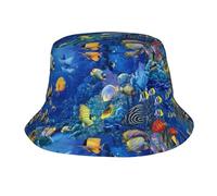 Chapeau de soleil imprimé poissons tropicaux pour homme et femme, chapeau bob tendance pour l'été, la plage, les vacances en plein air, chapeau de pêche noir, taille unique, Noir , Taille unique