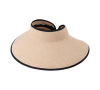 Chapeau de soleil jaune pour femme - Chapeau d'été avec queue de cheval pliable - Chapeau de plage en paille avec UPF 50+ pour homme, beige, taille unique