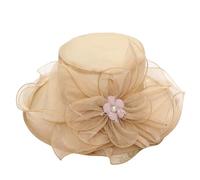 Chapeau de soleil large bord en organza pour femme - Chapeau de mariage pour femme, kaki, L