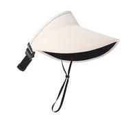 Chapeau de soleil léger pour femme - Pliable - Plage - Avec sangle de cou réglable et coupe-vent - Pour la randonnée - Coupe-vent - Réglable, beige, Taille unique