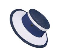 Chapeau de Soleil Plat for Femme, Chapeau de Paille Vintage Creux Tendance, tissé à la Main, for l'été et Les Voyages(Blue)