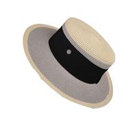 Chapeau de Soleil Plat for Femme, Chapeau de Paille Vintage Creux Tendance, tissé à la Main, for l'été et Les Voyages(Gray)