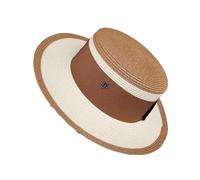 Chapeau de Soleil Plat for Femme, Chapeau de Paille Vintage Creux Tendance, tissé à la Main, for l'été et Les Voyages(Khaqi)