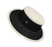 Chapeau de Soleil Plat for Femme, Chapeau de Paille Vintage Creux Tendance, tissé à la Main, for l'été et Les Voyages(Black)