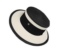 Chapeau de Soleil Plat for Femme, Chapeau de Paille Vintage Creux Tendance, tissé à la Main, for l'été et Les Voyages(Beige)