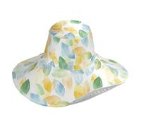 Chapeau de soleil pliable à large bord pour femme avec motif feuilles jaunes et bleues pour la plage, les vacances à la plage, les vacances à la plage, les incontournables Gorras para Mujer para el