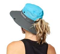 Chapeau de soleil pliable à large bord pour femme avec trou pour queue de cheval - Bleu - Taille unique