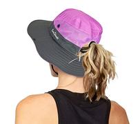 Chapeau de soleil pliable à large bord pour femme avec trou pour queue de cheval - Violet - Taille unique