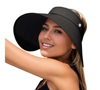 Chapeau de soleil pour femme à bord extra large ouvert sur le dessus ouvert Protection UV Protection UV Chapeau de soleil pliable Design sportif pour activités de cyclisme et course à pied, Noir