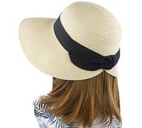 Chapeau de soleil pour femme à large bord pliable en paille - Beige - Taille unique