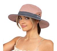 Chapeau de soleil pour femme - Protection UV - Chapeau de plage à large bord en maille avec trou pour queue de cheval - Pliable et pliable, rose, Taille M