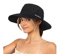Chapeau de soleil pour femme - Protection UV - Chapeau de plage à large bord en maille avec trou pour queue de cheval - Pliable et pliable, noir, Taille M