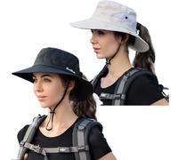 Chapeau de soleil pour femme - Protection UV - Pliable - En maille - Large bord - Pour la plage, l'été, la pêche, Lot de 2 - Beige pur/B ; ack, 6 3/4/6 7/8