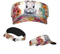 Chapeau de soleil réglable vide Top Casquette de baseball Protection solaire Chapeaux de plage Vert Motif feuilles Casquettes de golf, Aquarelle Lapin et Fleurs, taille unique