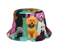 Chapeau de soleil unisexe avec imprimé caniches, chapeau cloche pour protection solaire, léger, pliable pour toutes les saisons, noir, noir, taille unique