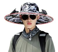 Chapeau de soleil unisexe avec revêtement imperméable - Chapeau de ventilateur solaire avec deux ventilateurs en tissu respirant à large bord pour protection contre le chargement USB et anti-UV, C, S