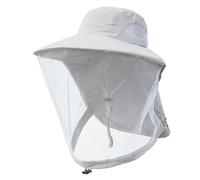 Chapeau de soleil UPF50+ avec moustiquaire, protection de la nuque, en maille, étanche, avec large bord, pour la pêche, le jardinage, le camping, l'apiculture, gris clair, Taille unique