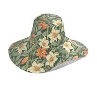 Chapeau de soleil vintage pliable pour femme avec fleur de lys orange et feuilles vertes pour l'été, chapeau décoratif, protection solaire pour femme, protection UV, vacances, incontournables Gorras