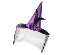 Chapeau de sorcière à large bord avec demi-voile et | Accessoire de costume d'Halloween pour vacances, cosplay, événement, rassemblement gothique, école, jeu