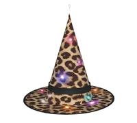 Chapeau de sorcière à motif léopard pour Halloween - Chapeau de fête décoratif pliable avec lumières LED pour fête, bal masqué, carnaval et Noël