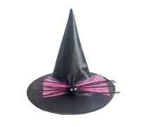 Chapeau de sorcière avec araignée déco soirée costume accessoire carnaval | Couvre-chef terrifiant avec araignée en pompon, voile en tulle et fils brillants pour déguisement, défilé et fête costumée
