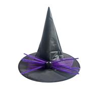 Chapeau de sorcière avec araignée déco soirée costume accessoire carnaval | Couvre-chef terrifiant avec araignée en pompon, voile en tulle et fils brillants pour déguisement, défilé et fête costumée